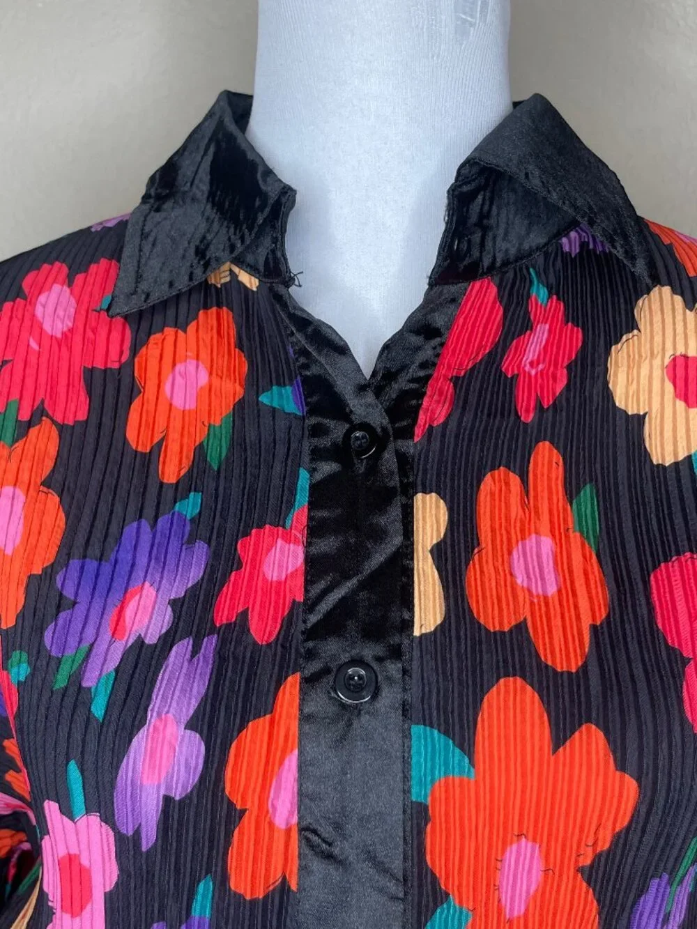 70s Retro Psych Floral Plisse Pleated 2 Piece Matching Pants Set M